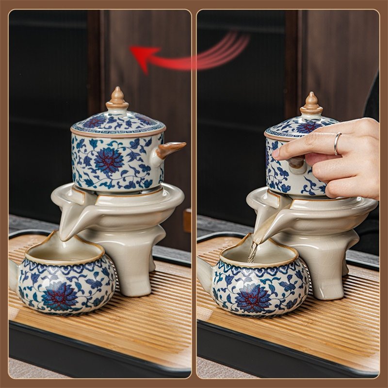 Cracked Blue And White Porcelain Entangled Branches Semi Automatic Lazy Tea Set Cracked Blue And White Porcelain Entangled Branches Semi Automatic Lazy Tea Set