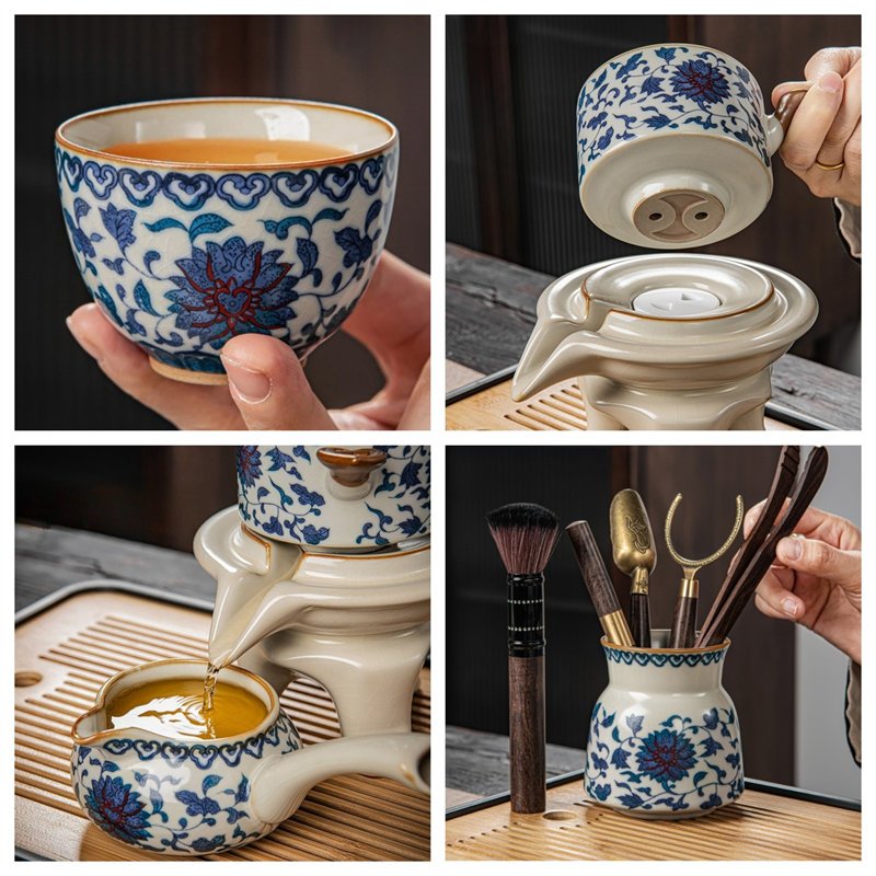 Cracked Blue And White Porcelain Entangled Branches Semi Automatic Lazy Tea Set Cracked Blue And White Porcelain Entangled Branches Semi Automatic Lazy Tea Set