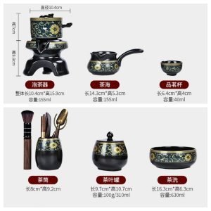 Black Glaze Tangled Branches Pattern Ceramic Lazy Semi Automatic Tea Set