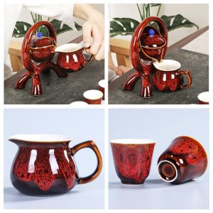 Colorful Glaze Ceramic And Circle Stand Semi Automatic Lazy Tea Set