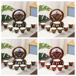 Colorful Glaze Ceramic And Circle Stand Semi Automatic Lazy Tea Set