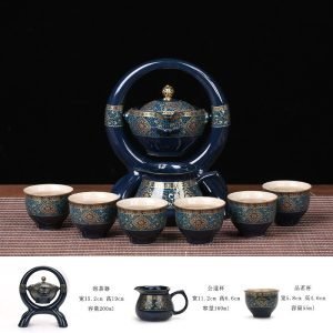 Blue Glaze Branch Pattern Circle Shelf Automatic Lazy Teapot And Cup Set
