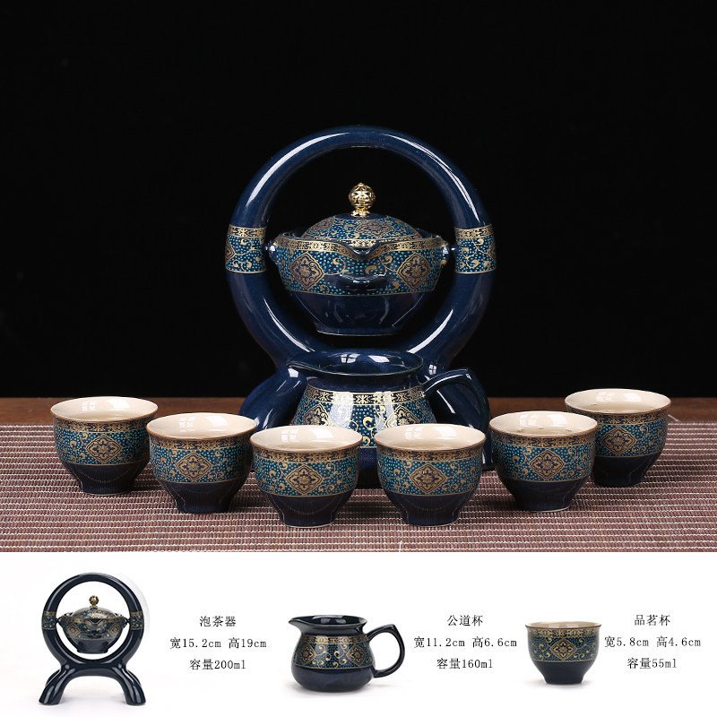 Blue Glaze Branch Pattern Circle Shelf Automatic Lazy Teapot And Cup Set Blue Glaze Branch Pattern Circle Shelf Automatic Lazy Teapot And Cup Set