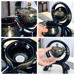 Blue Glaze Branch Pattern Circle Shelf Automatic Lazy Teapot And Cup Set