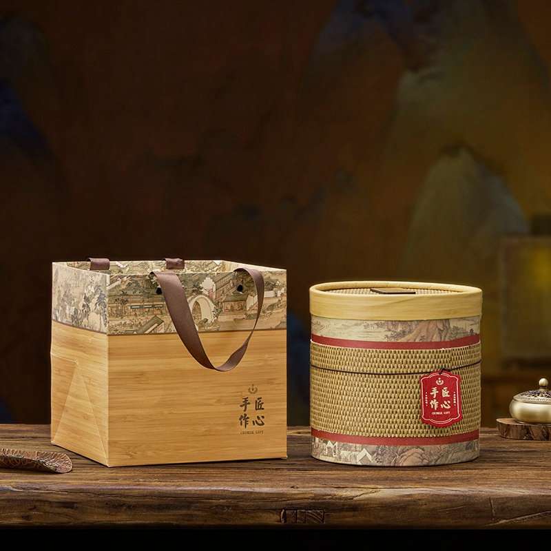 Large Bamboo Weaving Wooden Tea Cake, Bag and Loose Leaf Caddy Large Bamboo Weaving Wooden Tea Cake, Bag and Loose Leaf Caddy