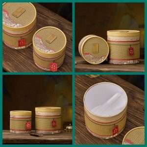 Large Bamboo Weaving Wooden Tea Cake, Bag and Loose Leaf Caddy