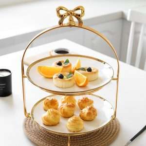 Vintage English Ceramic Bird Cage Afternoon High Tea Cake Stand 2-3 Tier For Sale
