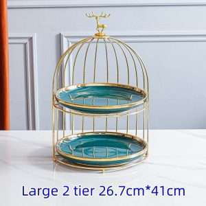 Green Ceramics Birdcage 2-3 Tier Afternoon Tea Sandwich High Stand For Sale