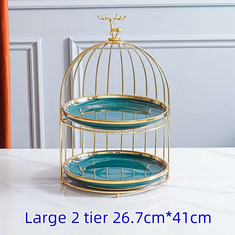 Green Ceramics Birdcage 2-3 Tier Afternoon Tea Sandwich High Stand For Sale Green Ceramics Birdcage 2-3 Tier Afternoon Tea Sandwich High Stand For Sale