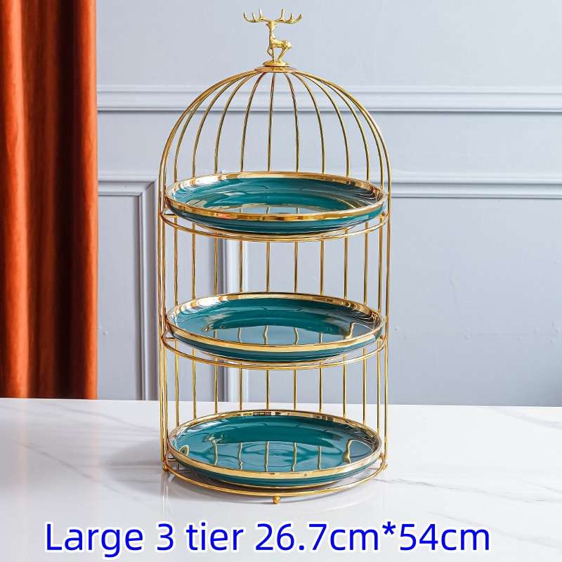 Green Ceramics Birdcage 2-3 Tier Afternoon Tea Sandwich High Stand For Sale Green Ceramics Birdcage 2-3 Tier Afternoon Tea Sandwich High Stand For Sale