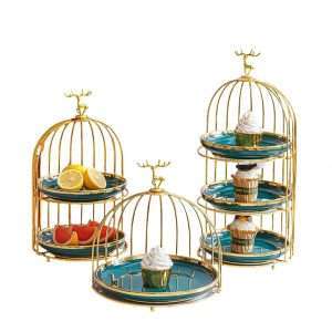 Green Ceramics Birdcage 2-3 Tier Afternoon Tea Sandwich High Stand For Sale