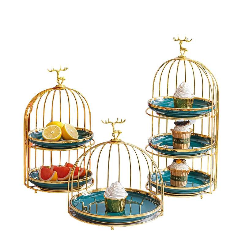 Green Ceramics Birdcage 2-3 Tier Afternoon Tea Sandwich High Stand For Sale Green Ceramics Birdcage 2-3 Tier Afternoon Tea Sandwich High Stand For Sale