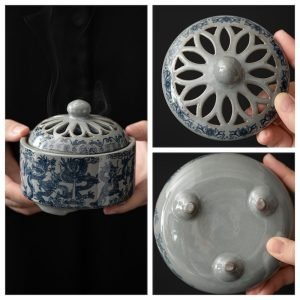 Blue and White Porcelain Dragon Theme Charcoal Cone Incense Holder Burner