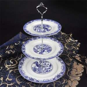 Blue and White Porcelain Vintage 3 Tier High Tea Party Cake and Fruit Holder Plate Stand