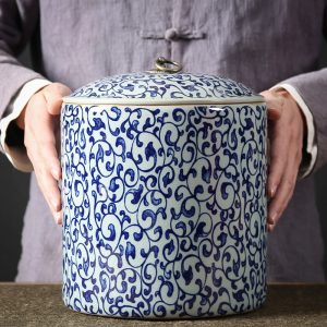 Vintage Chinese Large Blue and White Porcelain Loose Leaf and Tea Cake Big Container