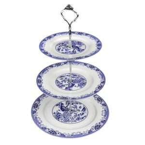 Blue and White Porcelain Vintage 3 Tier High Tea Party Cake and Fruit Holder Plate Stand