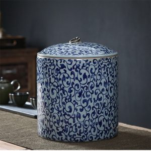Vintage Chinese Large Blue and White Porcelain Loose Leaf and Tea Cake Big Container
