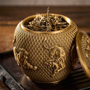 Vintage Chinese Brass Tea Caddy and Container for Loose Leaf Tea