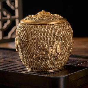 Vintage Chinese Brass Tea Caddy and Container for Loose Leaf Tea