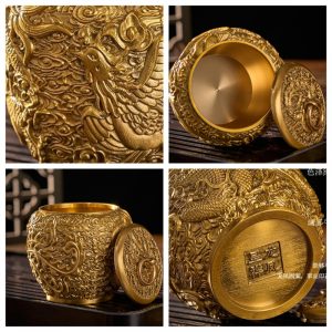 Vintage Chinese Brass Tea Caddy and Container for Loose Leaf Tea