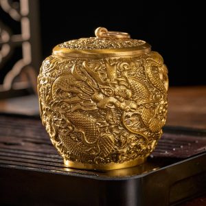 Vintage Chinese Brass Tea Caddy and Container for Loose Leaf Tea