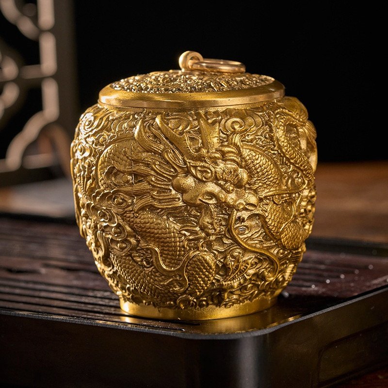 Vintage Chinese Brass Tea Caddy and Container for Loose Leaf Tea Vintage Chinese Brass Tea Caddy and Container for Loose Leaf Tea