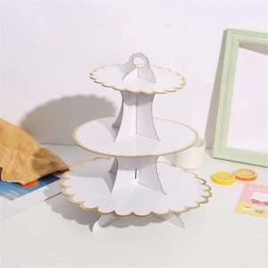 Collapsible Disposable Paper Cardboard Tea and Coffee Party Dessert Afternoon High Three Tier Stand