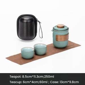 Celadon Stripes Antique Ceramic Travel Tea And Coffee Set Case