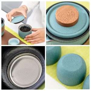 Celadon Stripes Antique Ceramic Travel Tea And Coffee Set Case