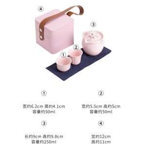 Pink And White Cherry Blossom Porcelain Travel Tea Set Case