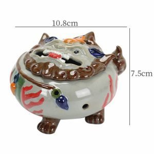 AChinese Foo Dog Ceramic Charcoal and Powder Cone Incense Burner Holder