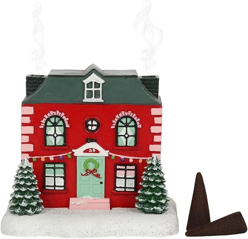 Christmas Red Wall Green Roof Cottage Log Cabin Incense Burner Christmas Red Wall Green Roof Cottage Log Cabin Incense Burner