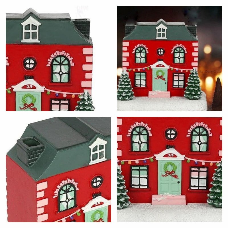 Christmas Red Wall Green Roof Cottage Log Cabin Incense Burner Christmas Red Wall Green Roof Cottage Log Cabin Incense Burner