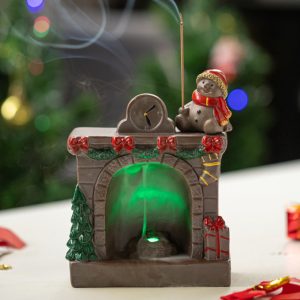 Christmas Snowman and Santa Claus Fireplace Log Cabin Incense Burner