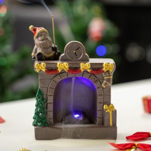 Christmas Snowman and Santa Claus Fireplace Log Cabin Incense Burner