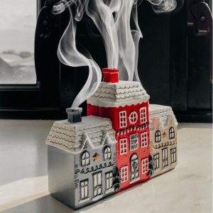 Christmas Village Smoking chimney Log Cabin Incense Burner