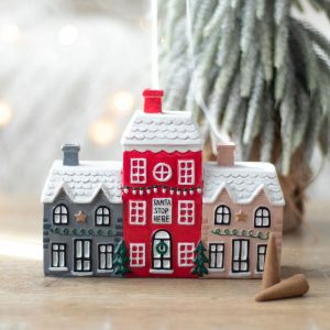 Christmas Village Smoking chimney Log Cabin Incense Burner