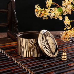 Small Cicada and Tree Pattern Antique Brass Incense Burner