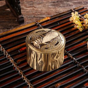 Small Cicada and Tree Pattern Antique Brass Incense Burner