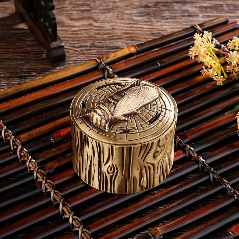 Small Cicada and Tree Pattern Antique Brass Incense Burner Small Cicada and Tree Pattern Antique Brass Incense Burner