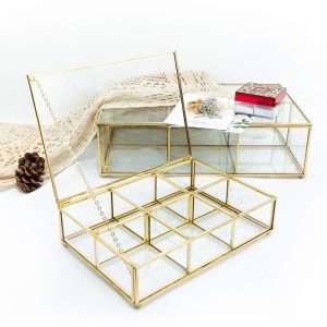 Clear Copper And Glass Tea Bag Holder Chest Organizer And Storage Box