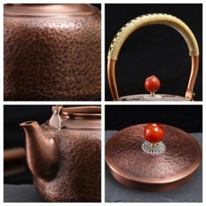 48 Fl Oz Antique Hammered Solid Copper Tea Kettle And Teapot For Sale