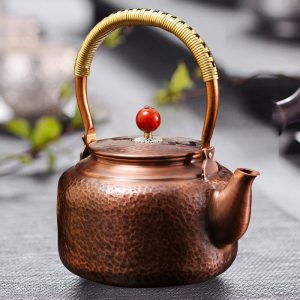 48 Fl Oz Antique Hammered Solid Copper Tea Kettle And Teapot For Sale