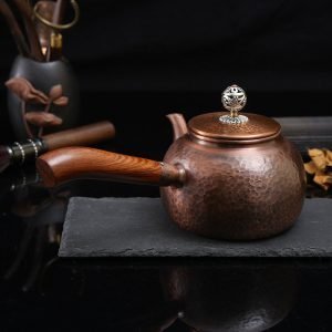 20.3 Fl Oz Vintage Hammered Copper Tea Kettle With Wood Handle