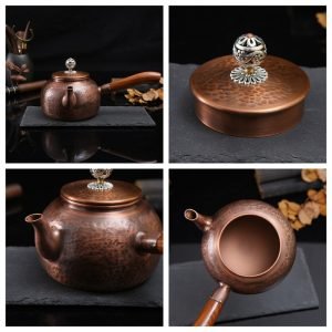 20.3 Fl Oz Vintage Hammered Copper Tea Kettle With Wood Handle