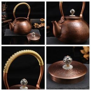 40.5 Fl Oz Antique Solid Hand Hammered Copper Tea Kettle For Sale