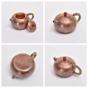 5.7 Fl Oz Small Vintage Chinese Xishi Hammered Copper Teapot For Sale