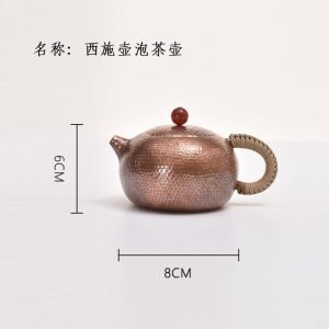 5.7 Fl Oz Small Vintage Chinese Xishi Hammered Copper Teapot For Sale