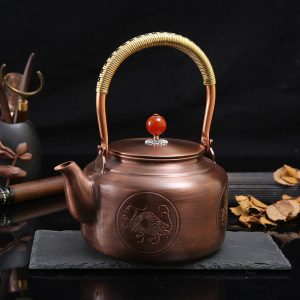 48 Fl Oz Vintage Large Four Divine Beasts Copper Tea Kettle For Sale