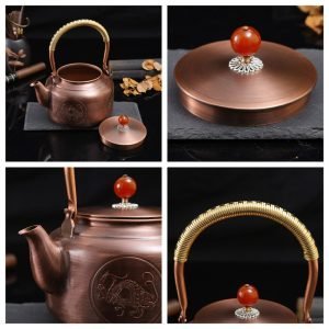 48 Fl Oz Vintage Large Four Divine Beasts Copper Tea Kettle For Sale